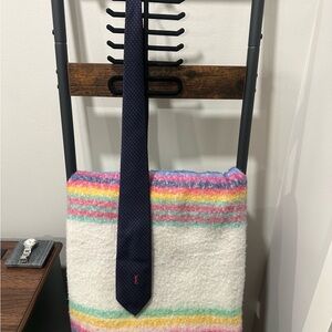 Yves Saint Laurent Navy Microdot Tie with Red Logo